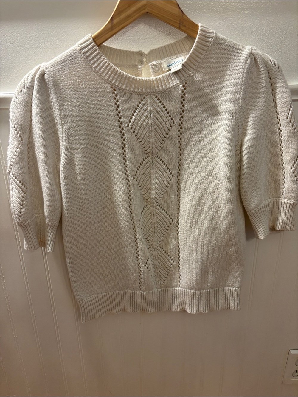 Sundance Cream Openwork Short-Sleeve Knit Sweater